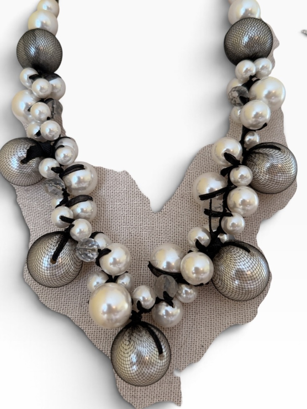 Chico's Faux Pearl and Mesh Black/White Statement Necklace